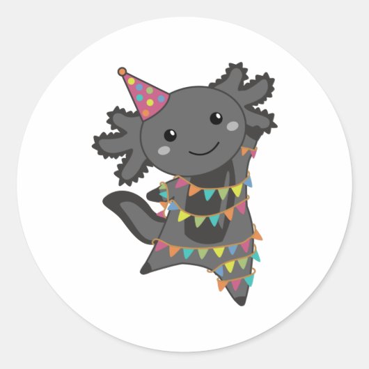Birthday Axolotl Garland Ronde Sticker (Voorkant)