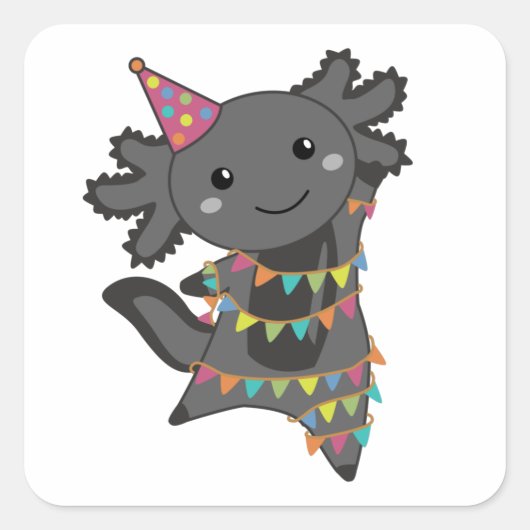 Birthday Axolotl Garland Square Sticker (Voorkant)