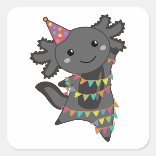 Birthday Axolotl Garland Vierkante Sticker (Voorkant)