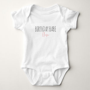 Birthday Babe Cute Pink Script Name First Birthday Romper