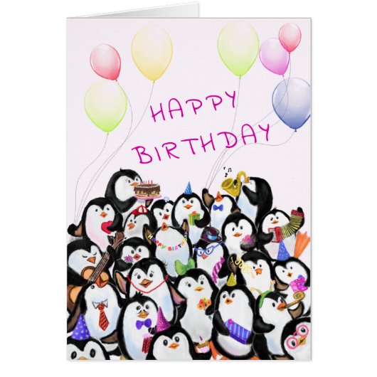Birthday Baby Kaart Happy Penguins Party Jouw teks (Voorkant)