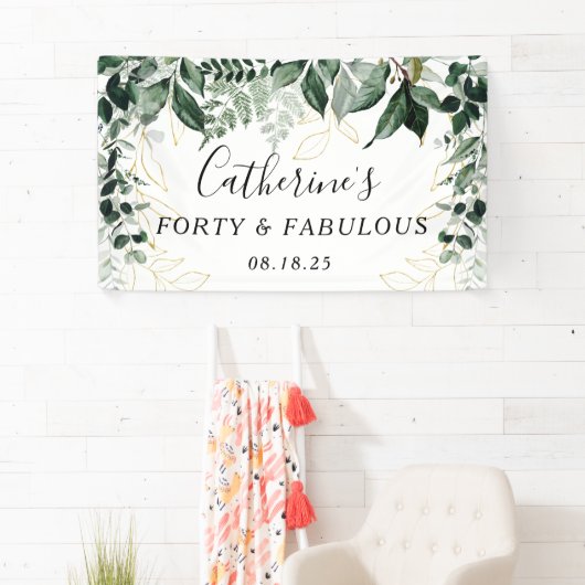 Birthday Backdrop, Waterverf Botanische Greenery  Spandoek (Insitu)