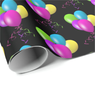 Birthday-ballonnen op zwart cadeaupapier