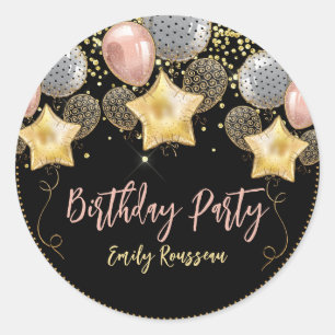 Birthday ballons Gold Glitter Balballon Black Ronde Sticker