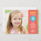 Birthday Balloon Photo Birthday Invitation - Coral Kaart (Voorkant)