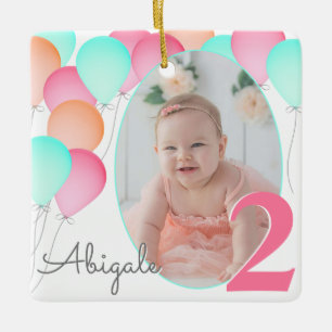 Birthday Balloons Baby 2e verjaardag Foto Keramisch Ornament