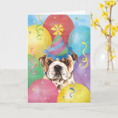 Birthday Balloons Bulldog Kaart (Gele Bloem)