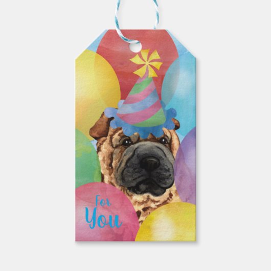 Birthday Balloons Chinese Shar-Pei Cadeaulabel (Voorkant)