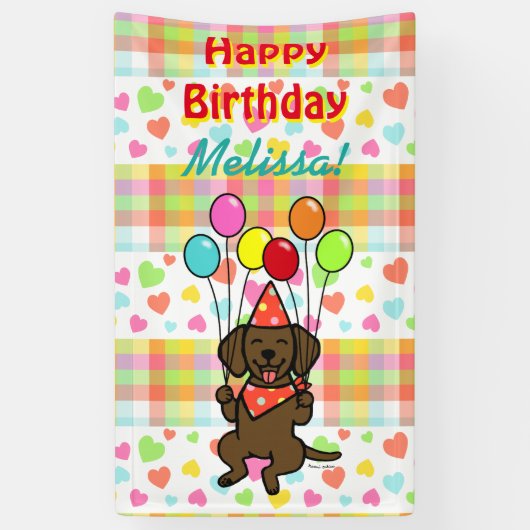 Birthday Balloons Chocolate Labrador Banner (Verticaal)