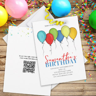 Birthday Balloons Confetti Modern Party QR Code Kaart