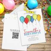 Birthday Balloons Confetti Modern Party QR Code Kaart