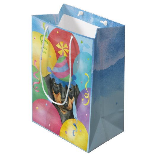 Birthday Balloons Doberman Medium Gift Bag Medium Cadeauzakje (Voorkant Gekanteld)