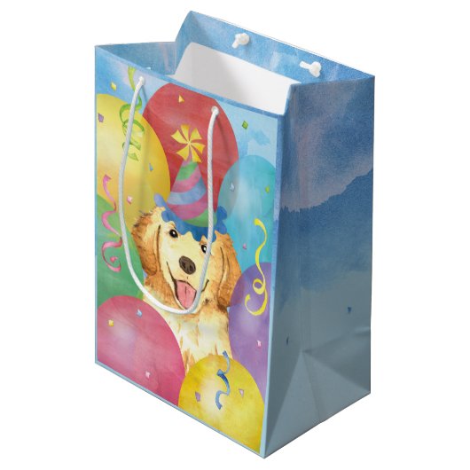 Birthday Balloons Golden Retriever Medium Cadeauzakje (Voorkant Gekanteld)