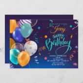 Birthday Balloons Uitnodiging (Voorkant / Achterkant)