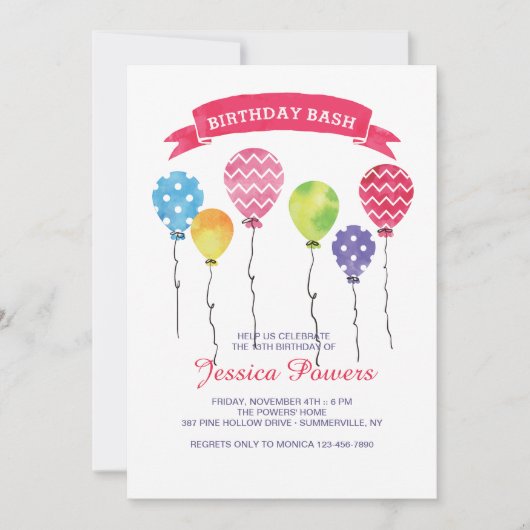 Birthday Balloons Uitnodiging (Voorkant)