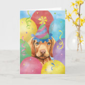 Birthday Balloons Vizsla Kaart (Gele Bloem)
