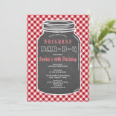 Birthday BARBEQUE Mason Jar Gingham Uitnodiging (Staand voorkant)