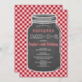 Birthday BARBEQUE Mason Jar Gingham Uitnodiging (Voorkant / Achterkant)