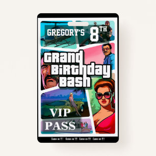 Birthday Bash - aanpasbare uitnodiging badge