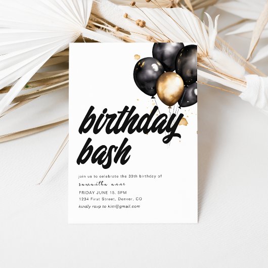 Birthday Bash Invitation Sjabloon met ballonnen Kaart