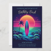 Birthday Bash - Surfen op de Neon Sunset Kaart (Voorkant)