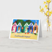 Birthday Beach Huts Kaart - Welsh Greeting (Gele Bloem)