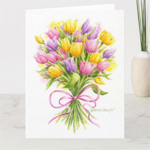 Birthday Beauful Tulip Bouquet Big Wenskaart Bedankkaart
