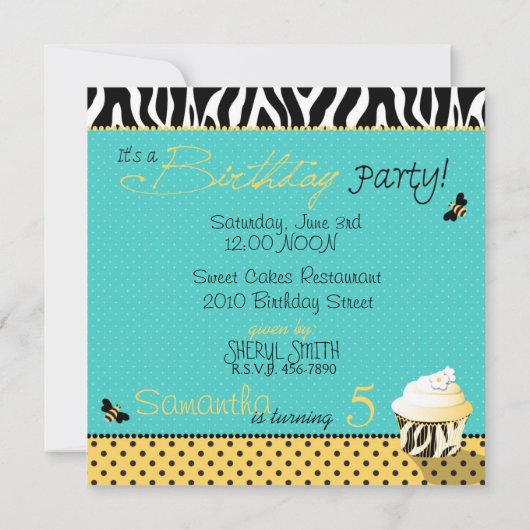 Birthday Bee & Cupcake Birthday Kaart (Achterkant)