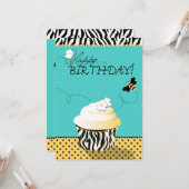 Birthday Bee & Cupcake Birthday Kaart (Voorkant / Achterkant in situ)