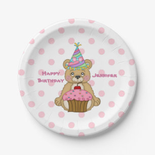 Birthday Beer Pink Cupcake Polkadot Persoonlijk Papieren Bordje