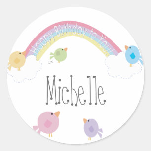 Birthday Birds Persoonlijke naam Cupcake Topper Ronde Sticker