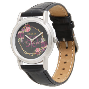 Birthday Black florals geometrische burgung Horloge