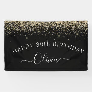 'Birthday Black Gold Any Age Glitter Girly' Spandoek