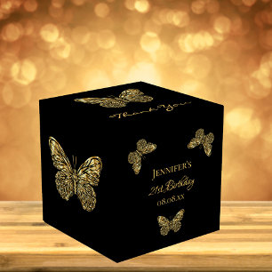 Birthday Black Gold butterflies name Bedankdoosjes