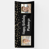 Birthday Black Gold Confetti 2-fotoscript Spandoek (Verticaal)