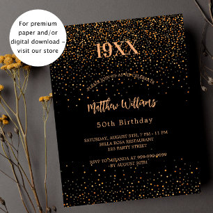 Birthday black gold confetti budget uitnodiging