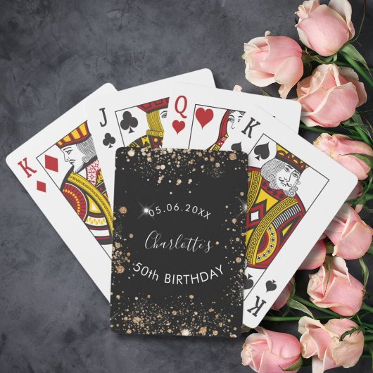 Birthday black gold glitter stofnaam pokerkaarten