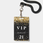 Birthday black gold glitter stofnaam vip badge (Front with Lanyard)
