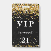 Birthday black gold glitter stofnaam vip badge (Front)