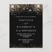 Birthday black gold glitter twee vrienden uitnodiging briefkaart (Voorkant)