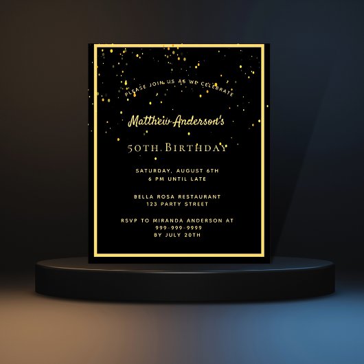 Birthday Black gold mannen budget uitnodiging Flyer