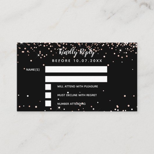 Birthday Black roos Gold glitter RSVP Informatiekaartje (Voorkant)