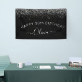 Birthday Black Silver Any Age Glitter Girly Spandoek (Beurs)