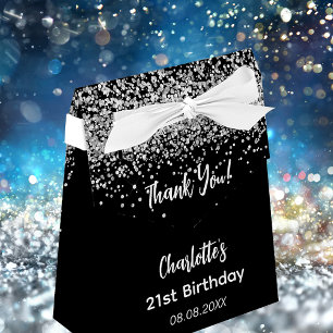 Birthday Black Silver Glitter-naam bedankt Bedankdoosjes