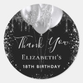 Birthday Black Silver Glitter-naam bedankt Ronde Sticker (Voorkant)