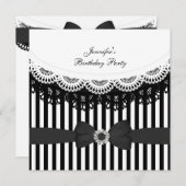 Birthday Black White Lace Bow Stripe Kaart (Voorkant / Achterkant)