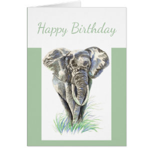 Birthday Blank Waterverf Elephant Animal art