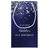 Birthday blauwe witte glitterstofmonogram klein cadeauzakje (Achterkant)