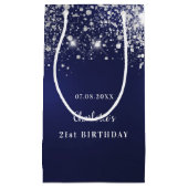 Birthday blauwe witte glitterstofmonogram klein cadeauzakje (Voorkant)