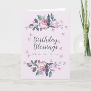 Birthday Blessings Pink Waterverf Floral Kaart